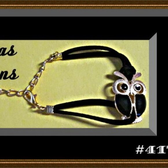 Handmade Black Leather Owl Design Bracelet - Picture 1 of 1